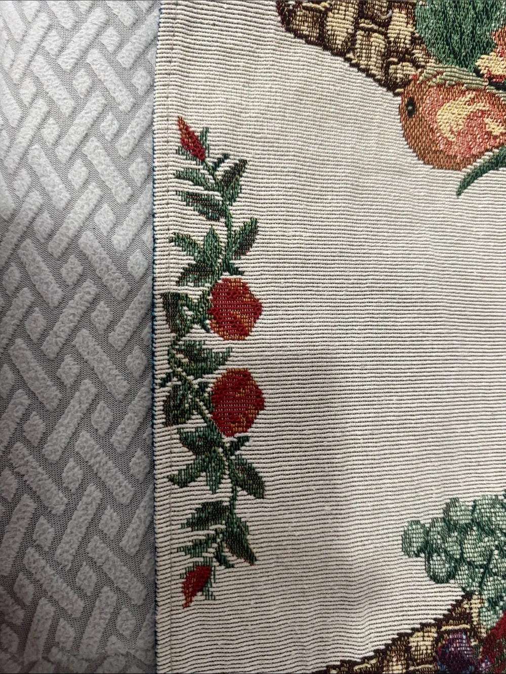 Vintage Tapestry Fruit Basket Embroidered Table Runner and 2 Placemats 70” Long